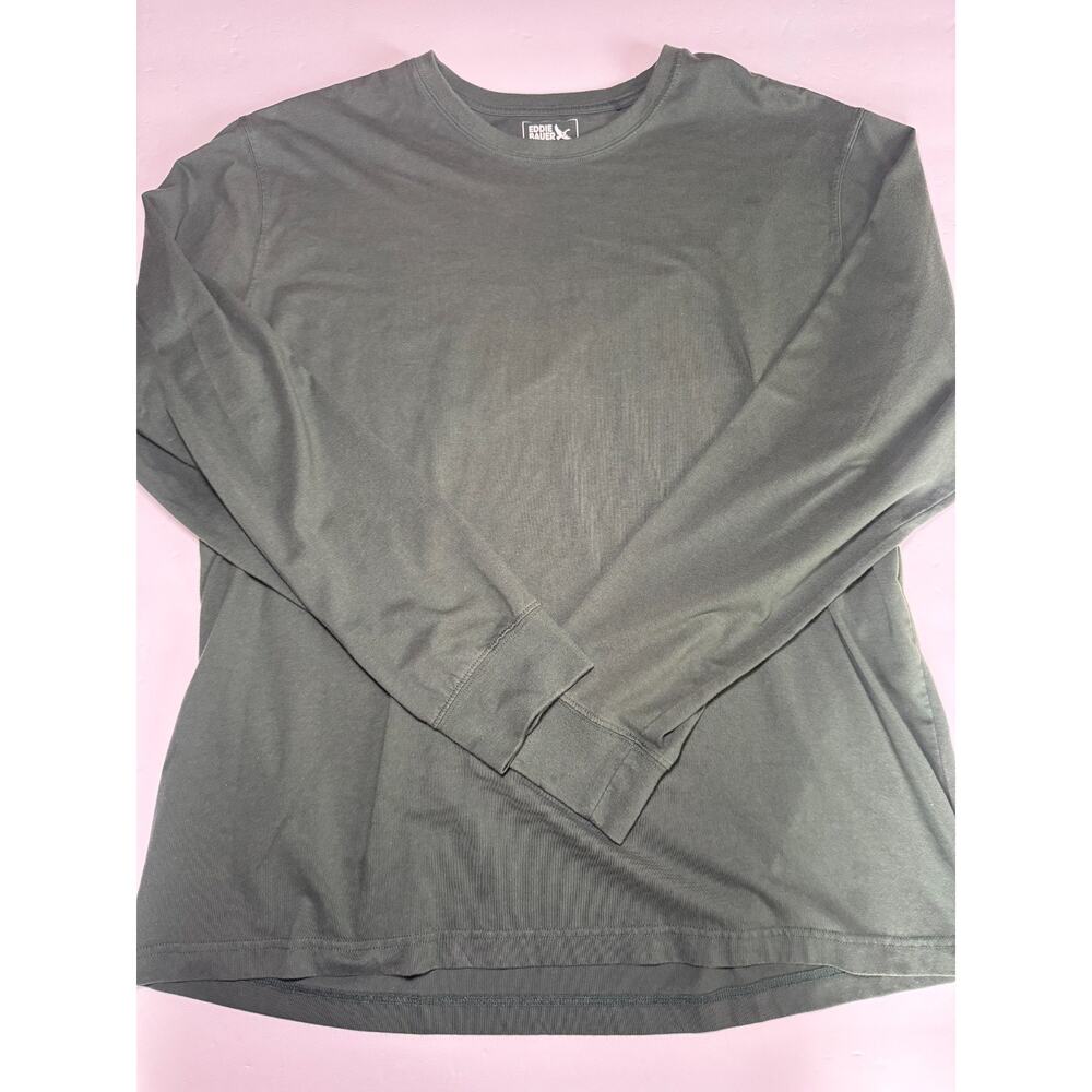 Eddie Bauer Mens XL Green Long Sleeve T Shirt Crew Neck Cotton Blend Casual